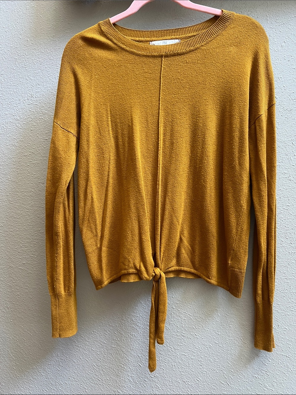 Pink Rose Mustard Tie-Front Crew Neck Sweater